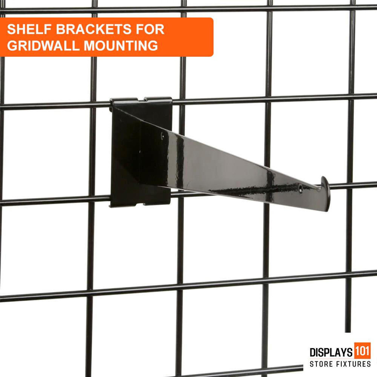 Displays 101 12" Black Gridwall Shelf Brackets With Lip 