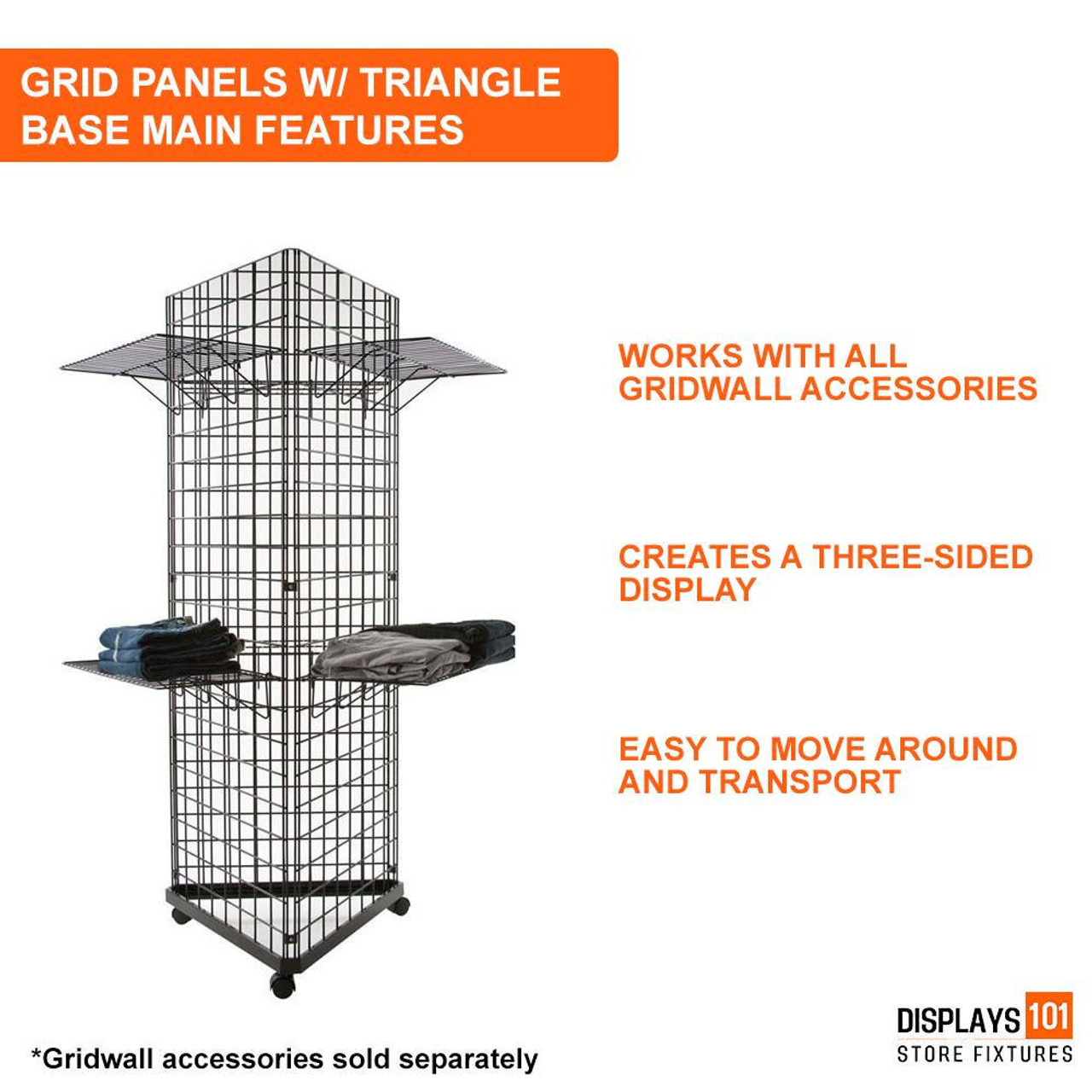 Displays 101 2 x 4 Rolling Gridwall Display With Triangle Base 