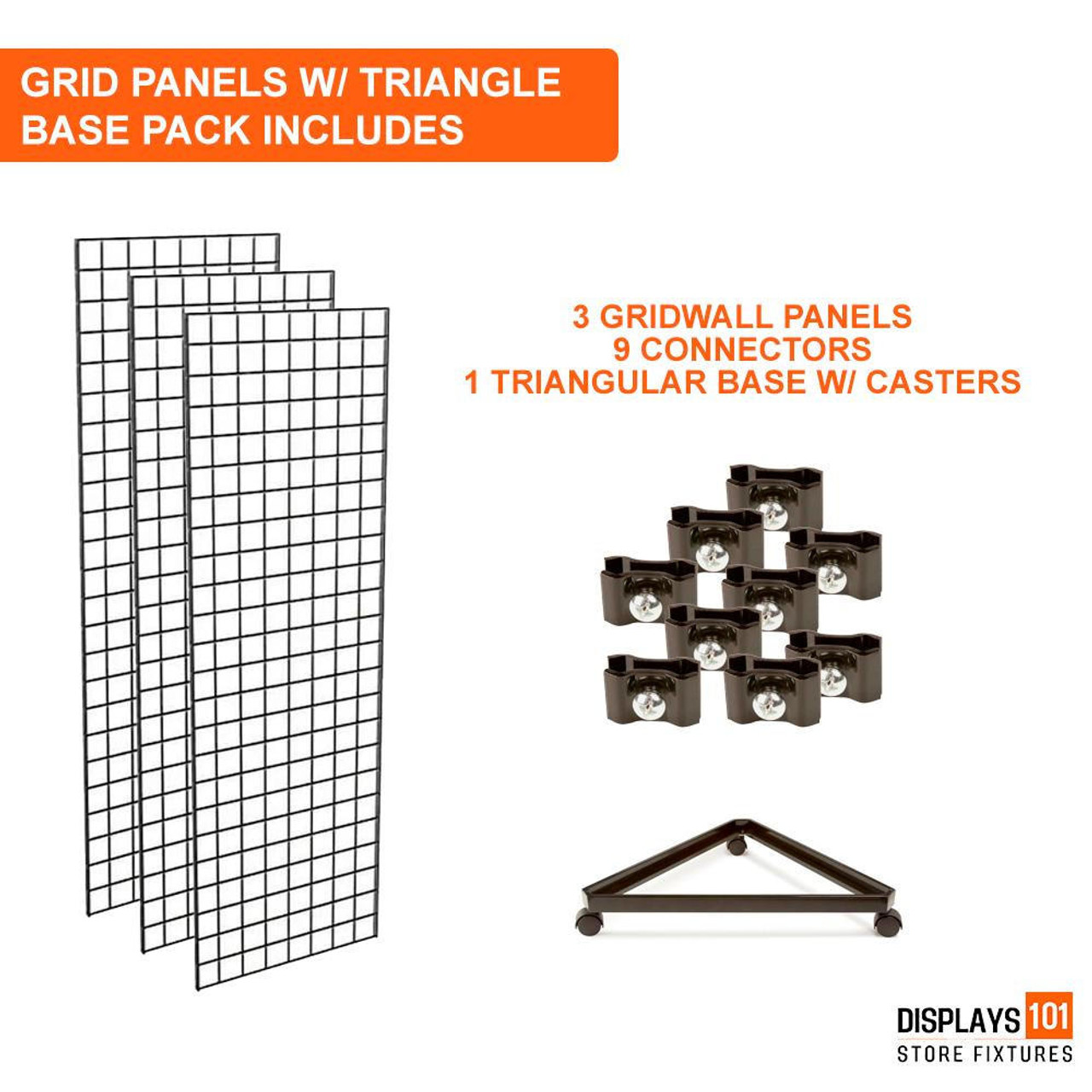Displays 101 2 x 5 Rolling Gridwall Display With Triangle Base 