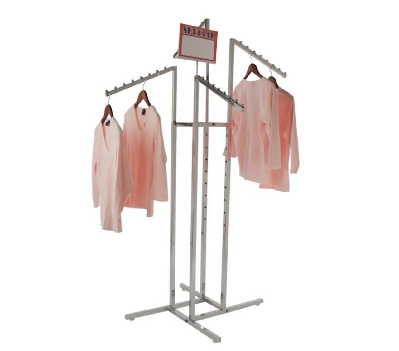 Displays 101 4 Way Clothing Rack with Slanted Arms - Square Tubing
