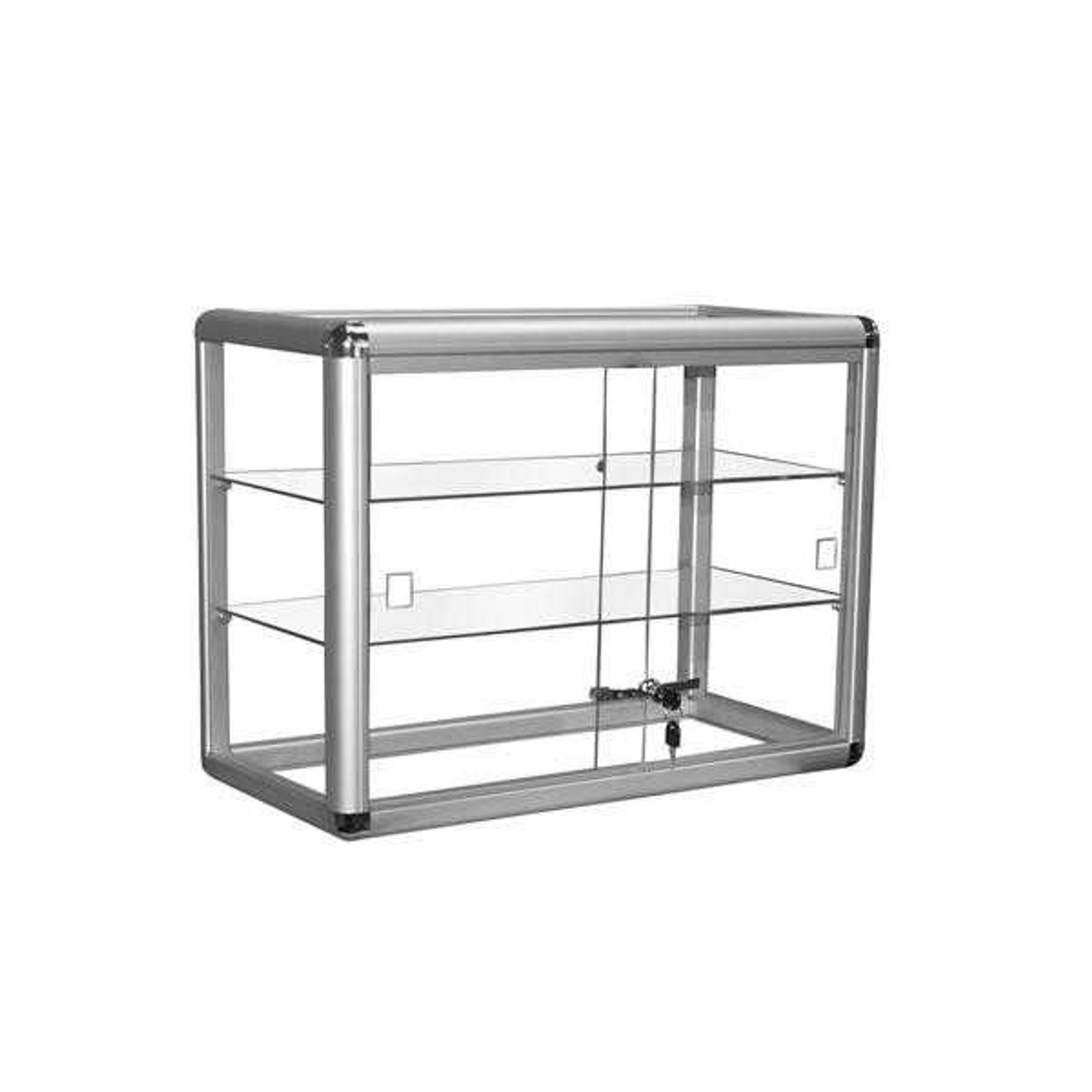 Rental – 24 inch glass countertop display case with lock and shelves, pre-assembled retail showcase