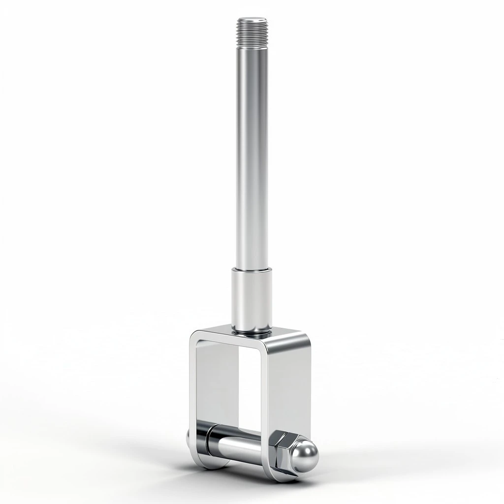 Chrome U-bracket clamp with threaded 3/8 stem and ball-tip cross pin for gripping 1-inch square tubing