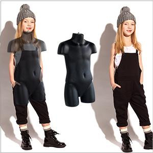 Realistic child chest and shoulder proportions of the black half-form mannequin