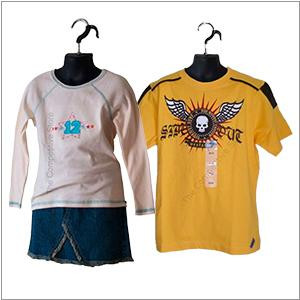 Black child mannequin displaying boys and girls clothing