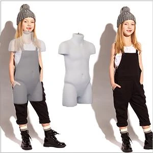 Realistic child chest and shoulder proportions of the white half-form mannequin