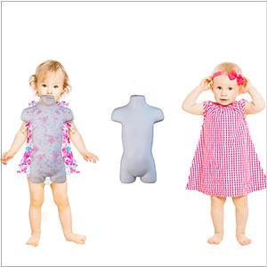 Realistic toddler chest and shoulder proportions of the white half-form mannequin