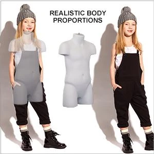 Realistic child chest and shoulder proportions of the white half-form mannequin