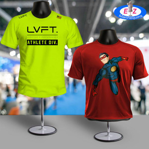 T-shirt displayed on the black torso mannequin