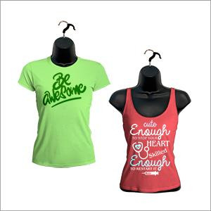 T-shirt displayed on the black female hanging mannequin