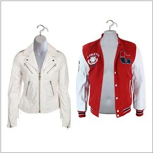 Heavy jacket displayed on the white hanging torso mannequin