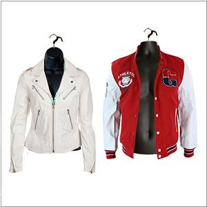 Heavy jacket displayed on the black hanging mannequin