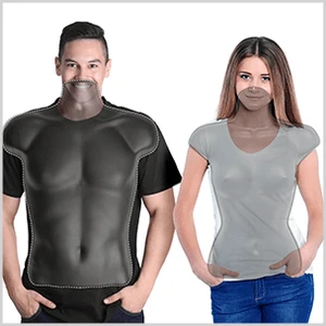 Realistic chest and shoulder proportions of the black half-form mannequins