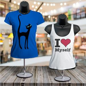 T-shirt displayed on the black female torso mannequin
