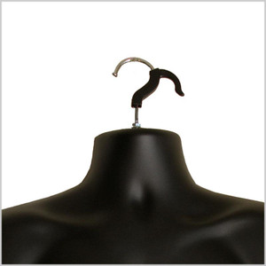 Double hook on the back of the black torso mannequin for hanging displays