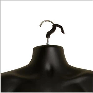 Double hook on the back of the black toddler torso mannequin for hanging displays