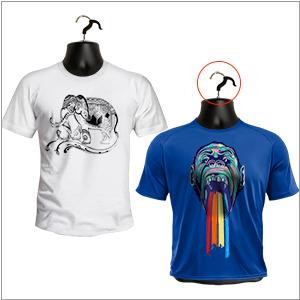 Double hook of the black male hanging mannequin holding a t-shirt