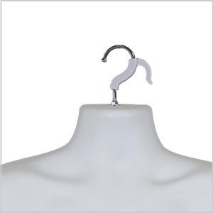 Double hook on the back of the white male torso mannequin for hanging displays