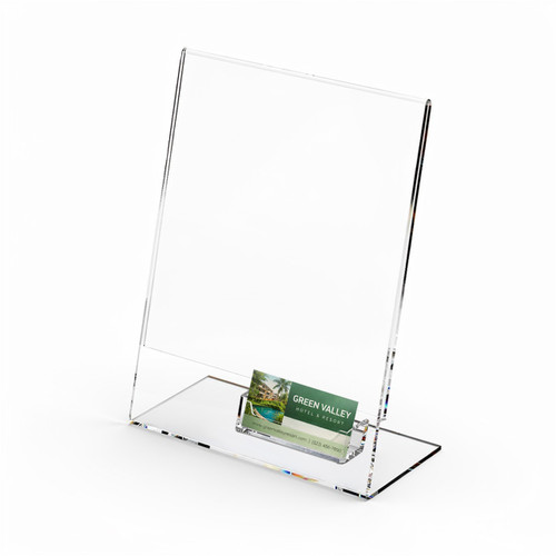 Proacrylics Slantback Sign Holder with Business Card Holder