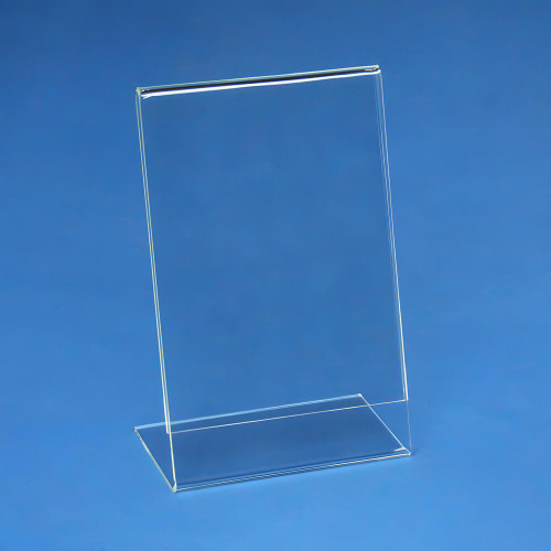 Proacrylics Acrylic Vertical Slant Back Sign Holder Front View Proacrylics Acrylic Vertical Slant Back Sign Holder Front View
