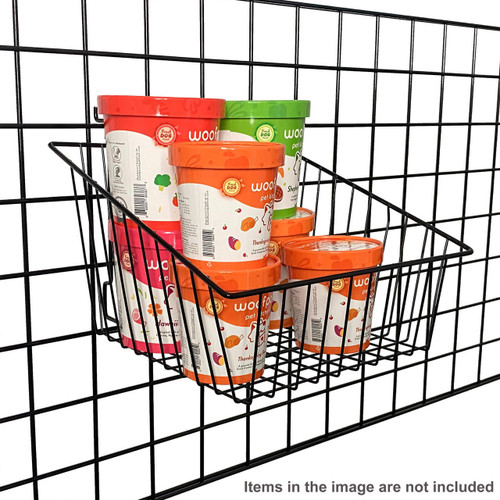 Black Wire Basket for Slatwall Gridwall Pegboard Black Wire Basket for Slatwall Gridwall Pegboard