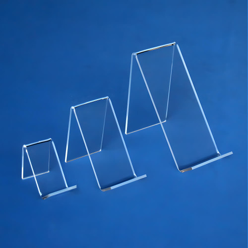 Proacrylics Clear Acrylic Slanted Easels In Three Sizes For Displaying Small Items Proacrylics Clear Acrylic Slanted Easels In Three Sizes For Displaying Small Items