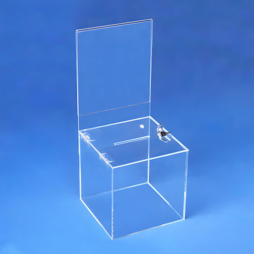 Proacrylics Locking Ballot Box With Sign Holder Proacrylics Locking Ballot Box With Sign Holder