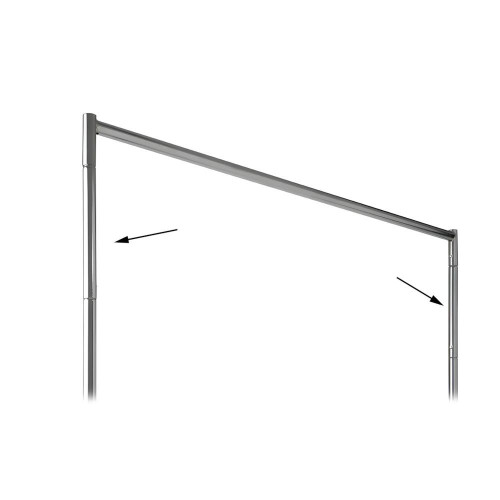 Adjustable height feature on Z rack – vertical extender poles shown to raise top bar for long garments. Adjustable height feature on Z rack – vertical extender poles shown to raise top bar for long garments.