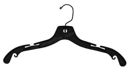Black 17-inch plastic hanger with swivel hook and notches for dresses and blouses – available for event rentals in Southern California Black 17-inch plastic hanger with swivel hook and notches for dresses and blouses – available for event rentals in Southern California