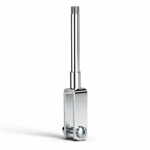 Chrome sign clamp with threaded removable stem and Phillips-head tightening screw for securing to rectangular tube rail