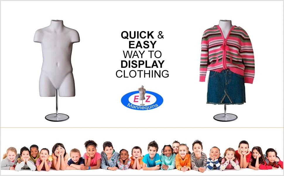 White child torso mannequin displayed on its adjustable metal base