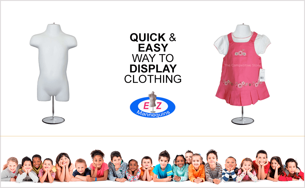 White toddler torso mannequin displayed on its adjustable metal base