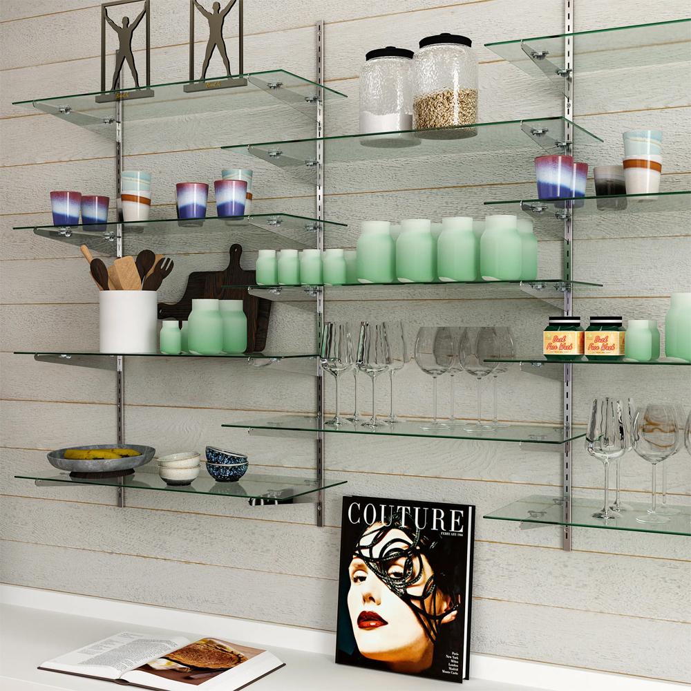 tempered glass shelves can be added with shelf brackets to organize and display several items