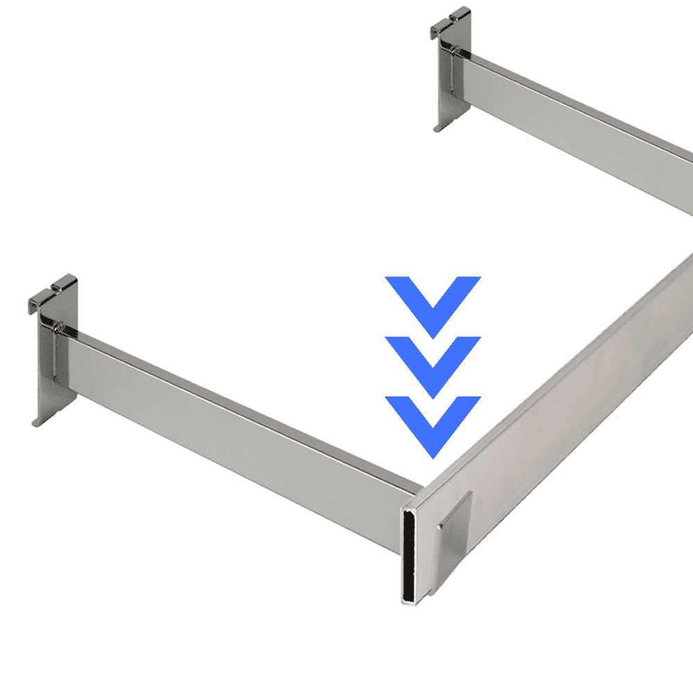 rectangular tubing being set into a gridwall hangrail bracket