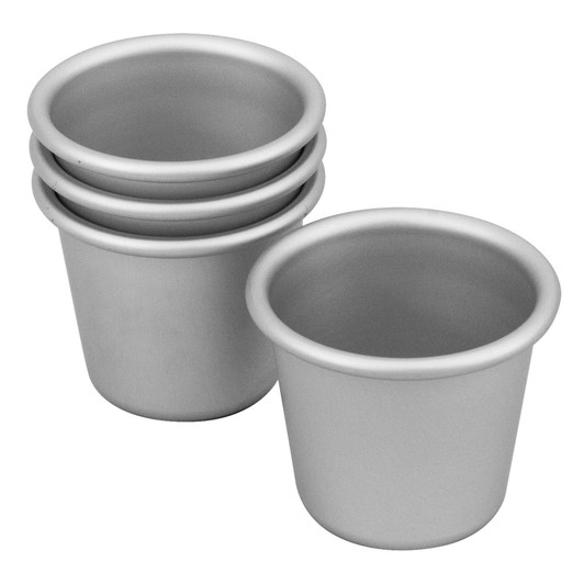 Silver Anodised Set of 4 Dariole Pan, 6 x 5.5cm Silver Anodised Set of 4 Dariole Pan, 6 x 5.5cm