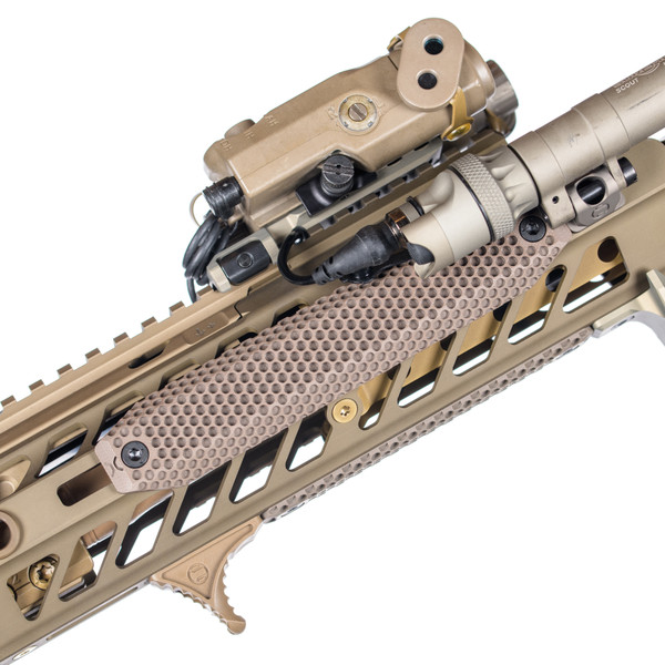 RailScales 4-Slot G10 XOS® MiniDot TerraCore® M-LOK Scale, 3-Slot MiniDot TerraCore® G10 RailScales®, Karve-P M-LOK Polymer Hand Stop, QTR™ Stop, Halftop™ Mount, HardTrack™ Rail | Sig Sauer 11.5" 5.56 MCX-SURG SD Upper w/ Sig SLX556 SURG Suppressor w/ Cage, Surefire M640U-Pro Scout Light Pro Weapon Light w/ DS00 Tail Cap & Unity Tactical ModButton Lite, L3Harris LA-5B LAM.
