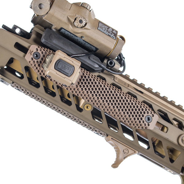 RailScales 4-Slot G10 XOS-H® MiniDot TerraCore® M-LOK Scale, 3-Slot MiniDot TerraCore® G10 RailScales®, Karve-P M-LOK Polymer Hand Stop, QTR™ Stop, HardTrack™ Rail | Sig Sauer 11.5" 5.56 MCX-SURG SD Upper w/ Sig SLX556 SURG Suppressor w/ Cage, Surefire M640U-Pro Scout Light Pro Weapon Light w/ DS00 Tail Cap & Unity Tactical ModButton Lite, L3Harris LA-5B LAM.