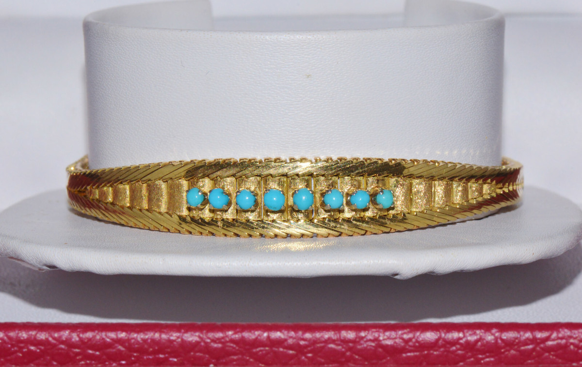Vintage Solid 18K Gold & Natural Persian Turquoise Bracelet