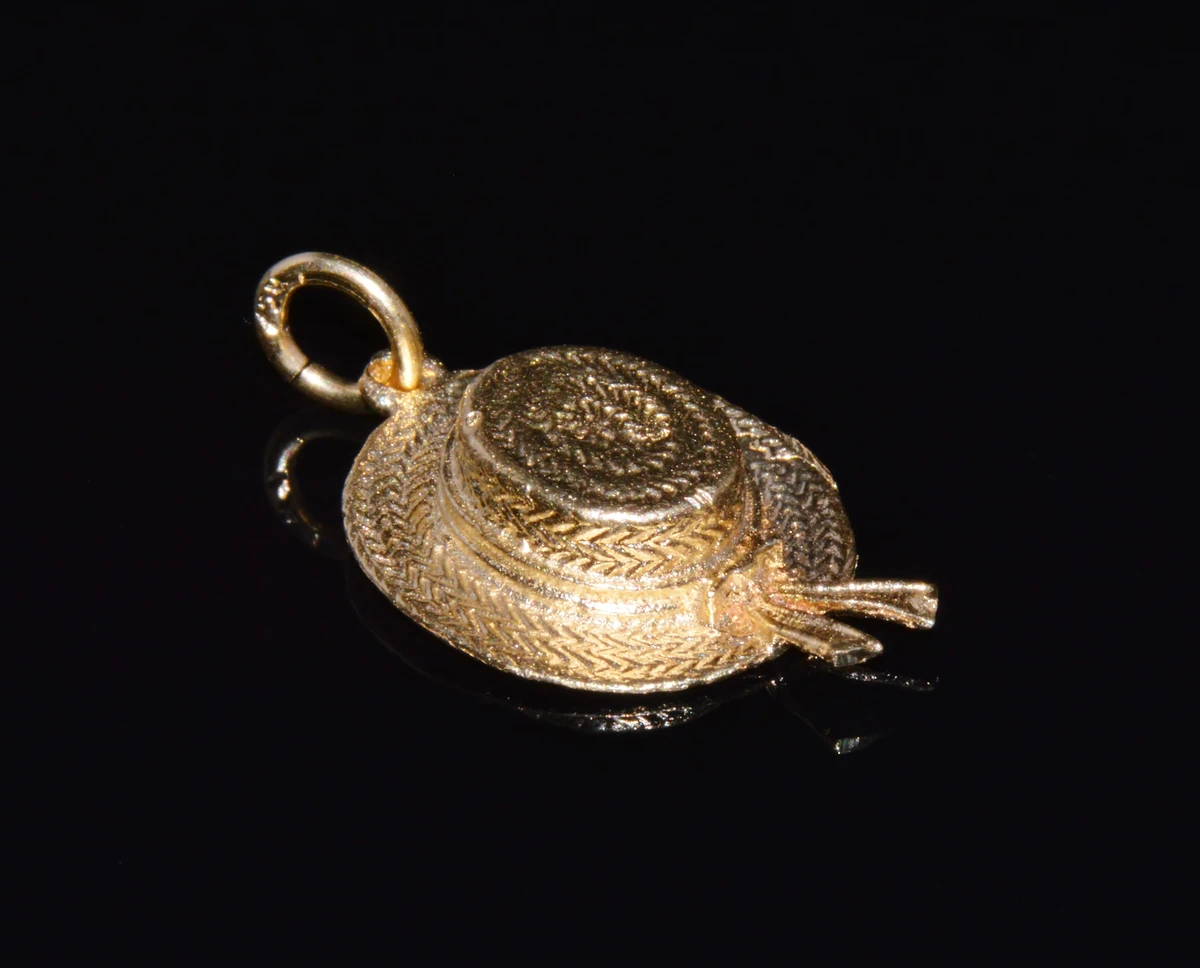 Vintage Italian 18K Solid Gold Venetian Gondolier Straw Hat Charm Pendant