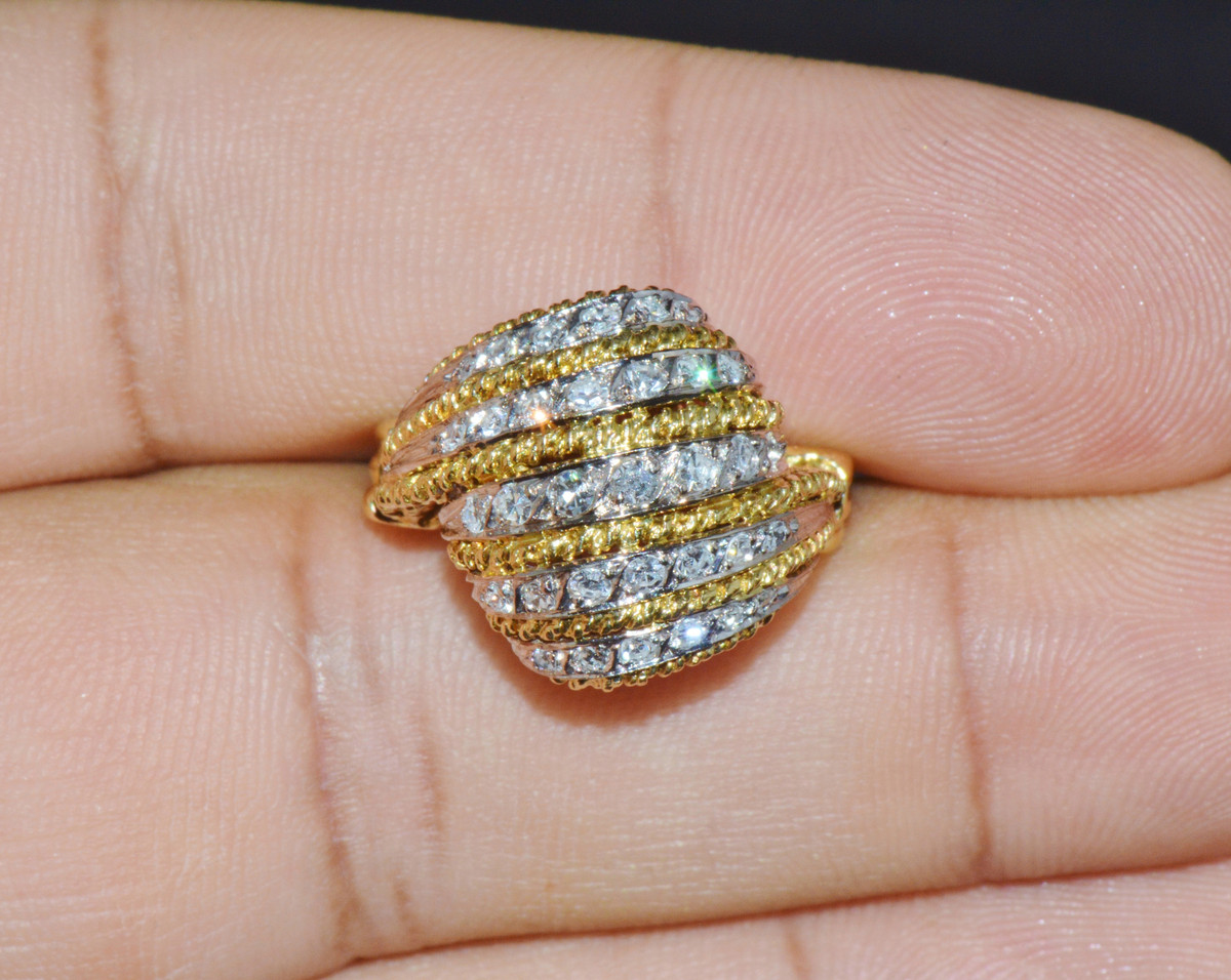 Vintage Natural .60Cts VS G Diamond 18K Solid Gold 2 Tone Dome Cocktail Ring
