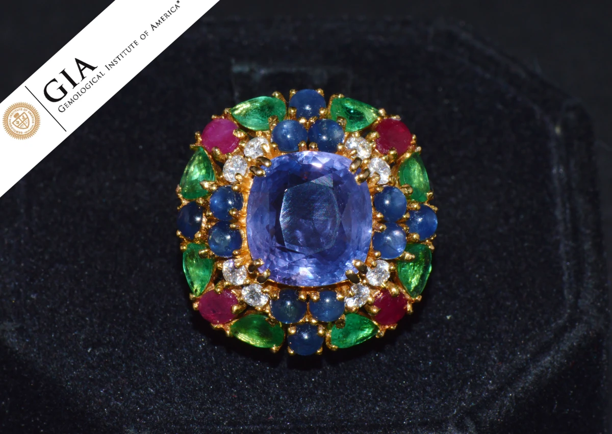 GIA Natural 11.84CTS VS F Diamond No Heat Sapphire Ruby Emerald 18K Gold Dinner Cocktail Ring