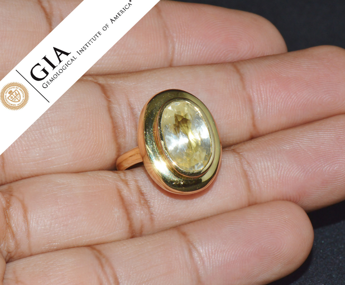 GIA Certified Natural 6.80cts Ceylon Yellow Sapphire 18K Solid Gold Bezel Dome Puff Ring