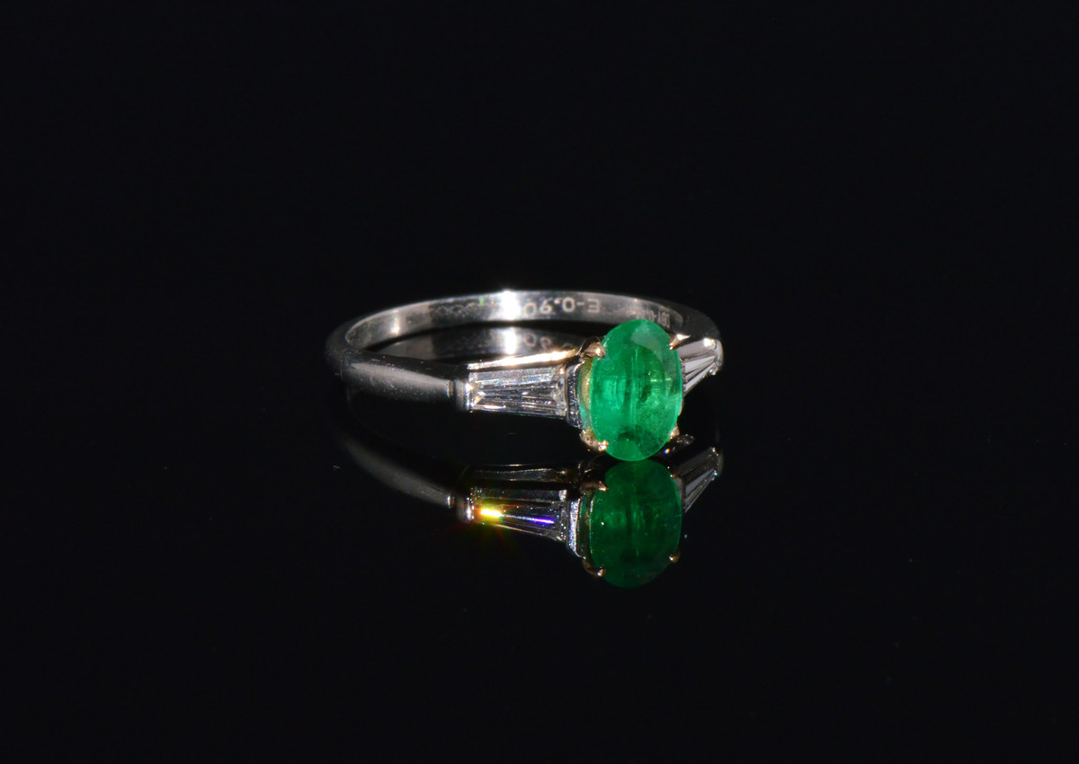 Certified Natural 1.13CTS VS G Diamond Emerald Platinum 18K Gold Three Stone Ring