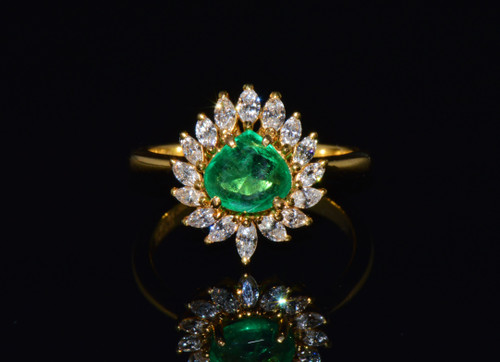 Certified Natural 1.96CTS VS F Diamond Emerald 18K Solid Gold Cluster Ring