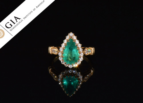 GIA Certified Natural 2.71CTS VS F Diamond Emerald 18K Gold Milgrain Dinner Ring