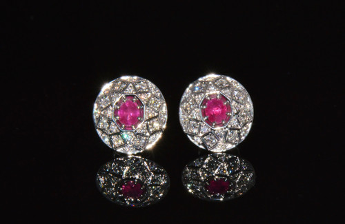 Certified Natural 1.6CTS VS F Diamond Ruby 18K Solid Gold Geometric Disc Earrings