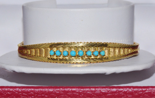 Vintage Solid 18K Gold & Natural Persian Turquoise Bracelet