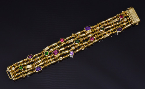 Designer Seidengang Natural Tourmaline Amethst Garnet 18K Solid Gold Multi-Strand Beaded Bracelet