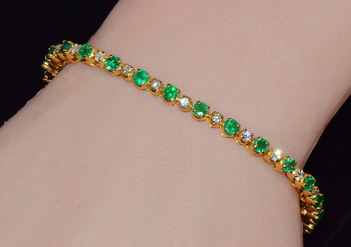 Certified Natural 4.90Cts VS F Diamond Emerald 18K Solid Gold Tennis Bracelet