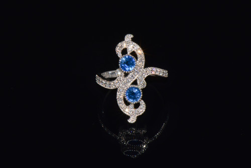 Certified Natural 1.40CTS Diamond & Sapphire 18K Solid White Gold Filigree Cocktail Ring