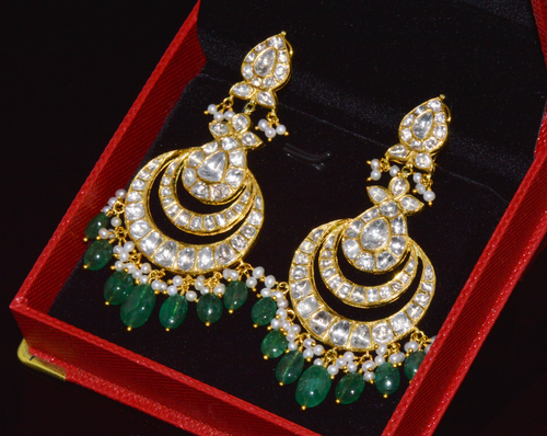 Estate Natural 8.30CT Polki Diamond & 28.30CT Emerald 22K & 18K Gold Chandelier Earrings